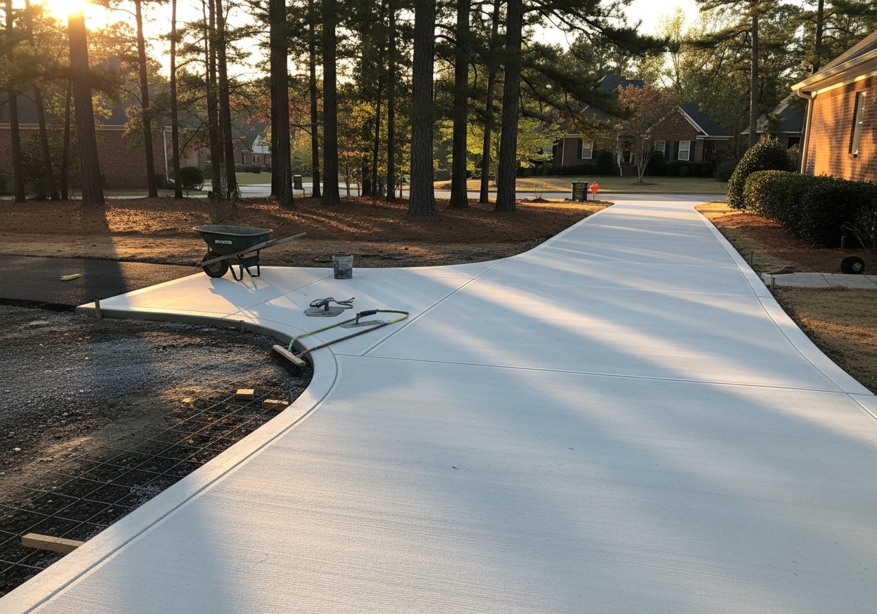 Finished concrete driveway with broom finish in Cartersville