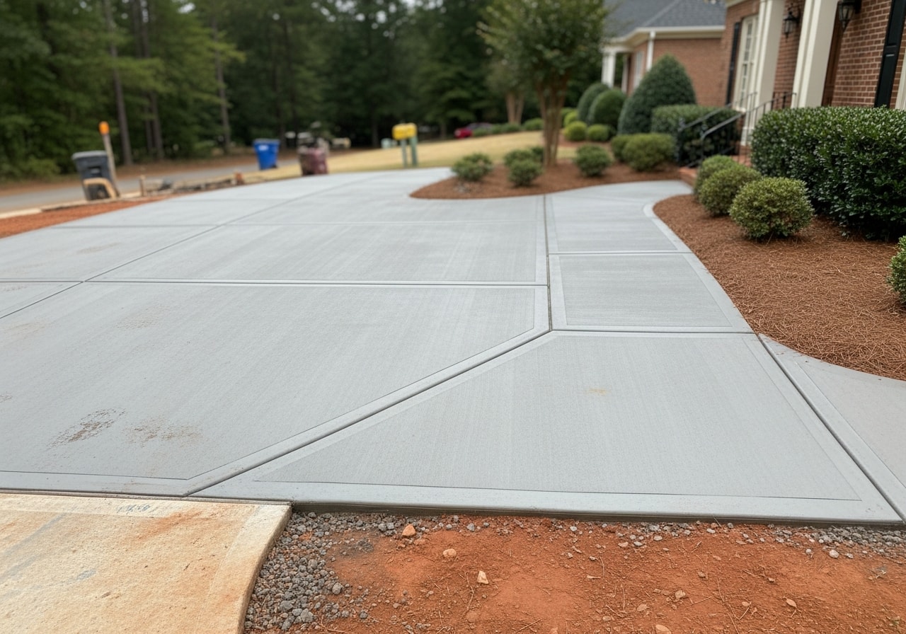 Concrete driveway apron and walkway flatwork in Atlanta
